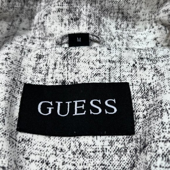 Guess Coat Womens Med White Grey Speckled Hooded Jacket Warm Full Zip Moto - Picture 2 of 16